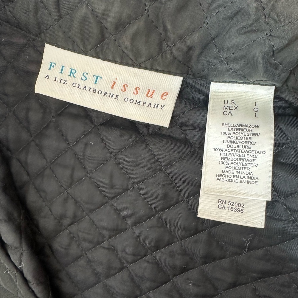 First Issue Liz Claiborne Quilted Black Jacket Women’s Size Large Snap Up - Picture 6 of 11
